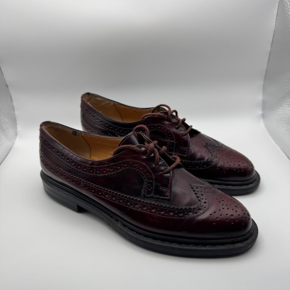 Jildor Womens Burgundy Leather Wingtip Brogue Oxford Shoes Made in Italy Size 8